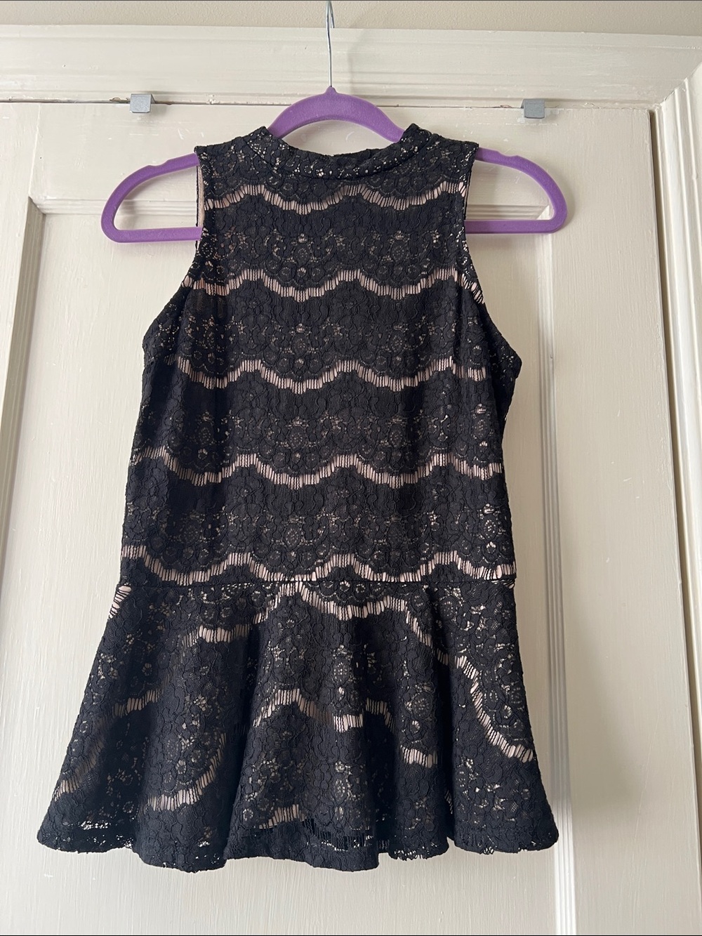 love, Fire Black Lace Peplum shirt with Nude Lining